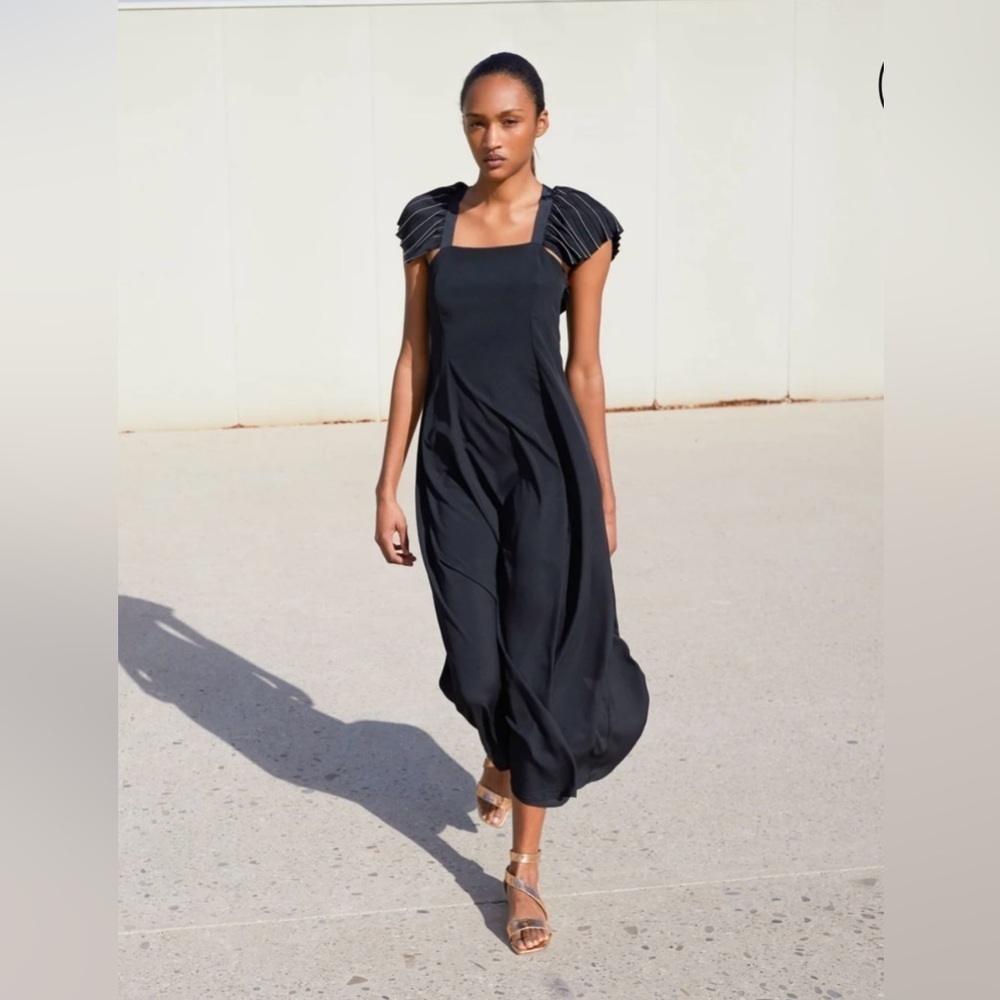 Cop.Copine Raffinee Black Maxi dress with ruffle sleeves size 36 (small)